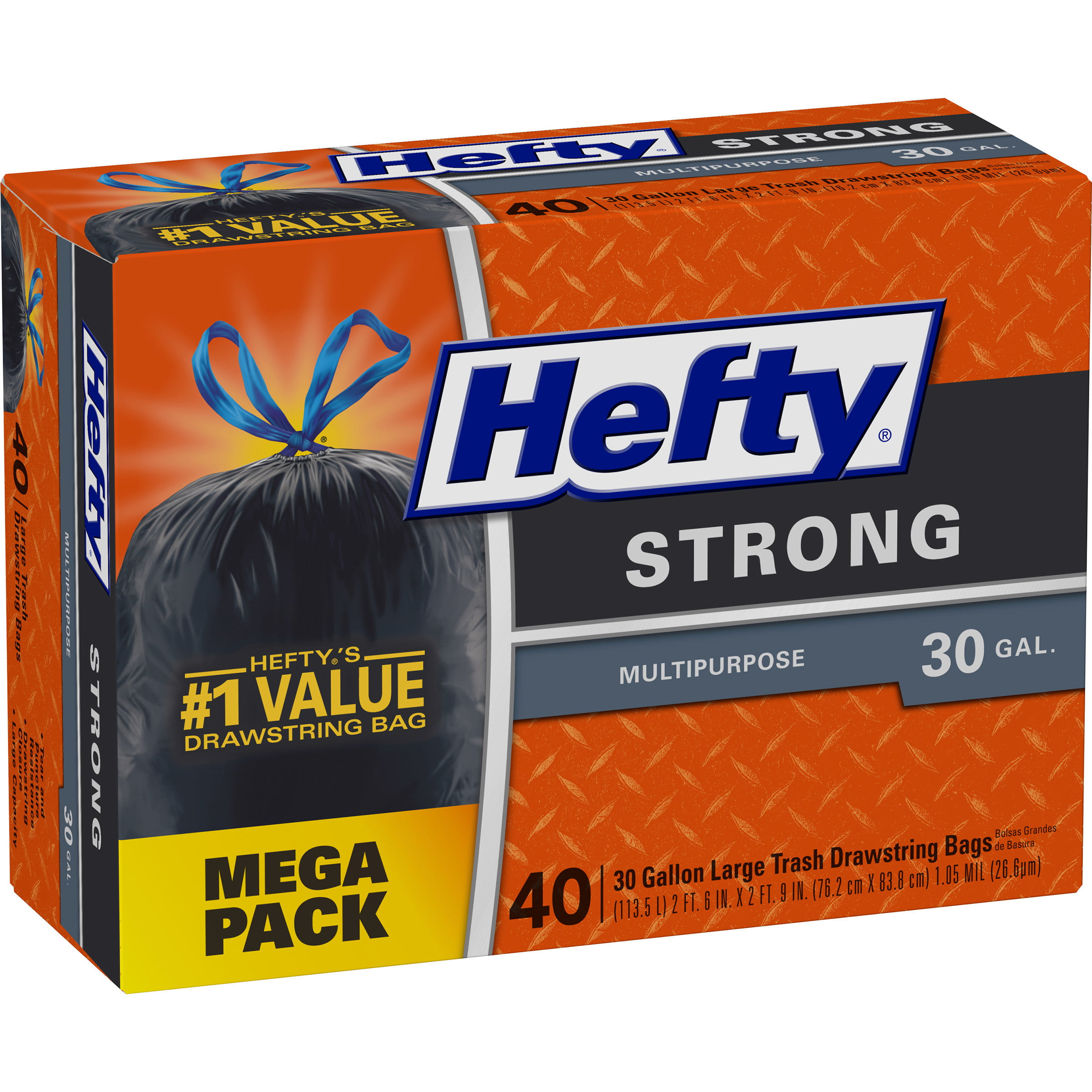 Hefty® Strong Large Multi-Purpose Trash Bags, 30 Gallon, 40 Bags (Drawstring)  
