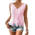 thumbnail image 3 of Womens Lace Tops Sleeveless V Neck Tank Tops Summer Crochet Beach Blouses Scalloped Hem Floral Print Loose Fit Lightweight Boho Top, 3 of 8