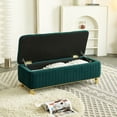thumbnail image 2 of Modern Button Tufted Velvet Storage Ottoman, Upholstered Bench Footstool with Safety Hinge and Gold Metal Legs for Living Room Bedroom, 2 of 9