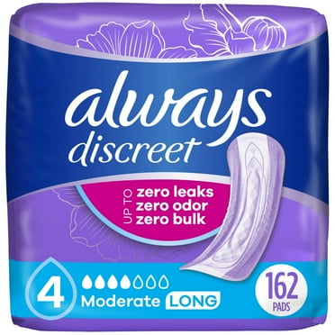 Always Discreet Incontinence Pads, Moderate Absorbency, Long Length, 162 CT