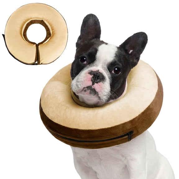Kuoser Soft Inflatable Dog Cone for Recovery after Surgery, Alternative to Plastic E-Collar for Small Medium Large Dogs, Coffee, M