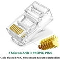 thumbnail image 3 of RJ45 CAT6 Pass Through Connectors 100 Pack - Easy and Fast Termination - Gold Plated 3 Prong 8P8C Modular Ethernet UTP Network Cable Plug End for Cat6 Cat5e, 3 of 5