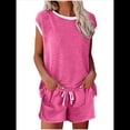 thumbnail image 3 of Conjunto de Pijama para Mujer, 2 Piezas, para Estar en Casa, con Camiseta de Corta y Pantalones Cortos, Ropa de Dormir Suave Rosa Roja XXL, 3 of 7