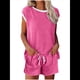 thumbnail image 3 of Conjunto de Pijama para Mujer, 2 Piezas, para Estar en Casa, con Camiseta de Corta y Pantalones Cortos, Ropa de Dormir Suave Rosa Roja M, 3 of 7