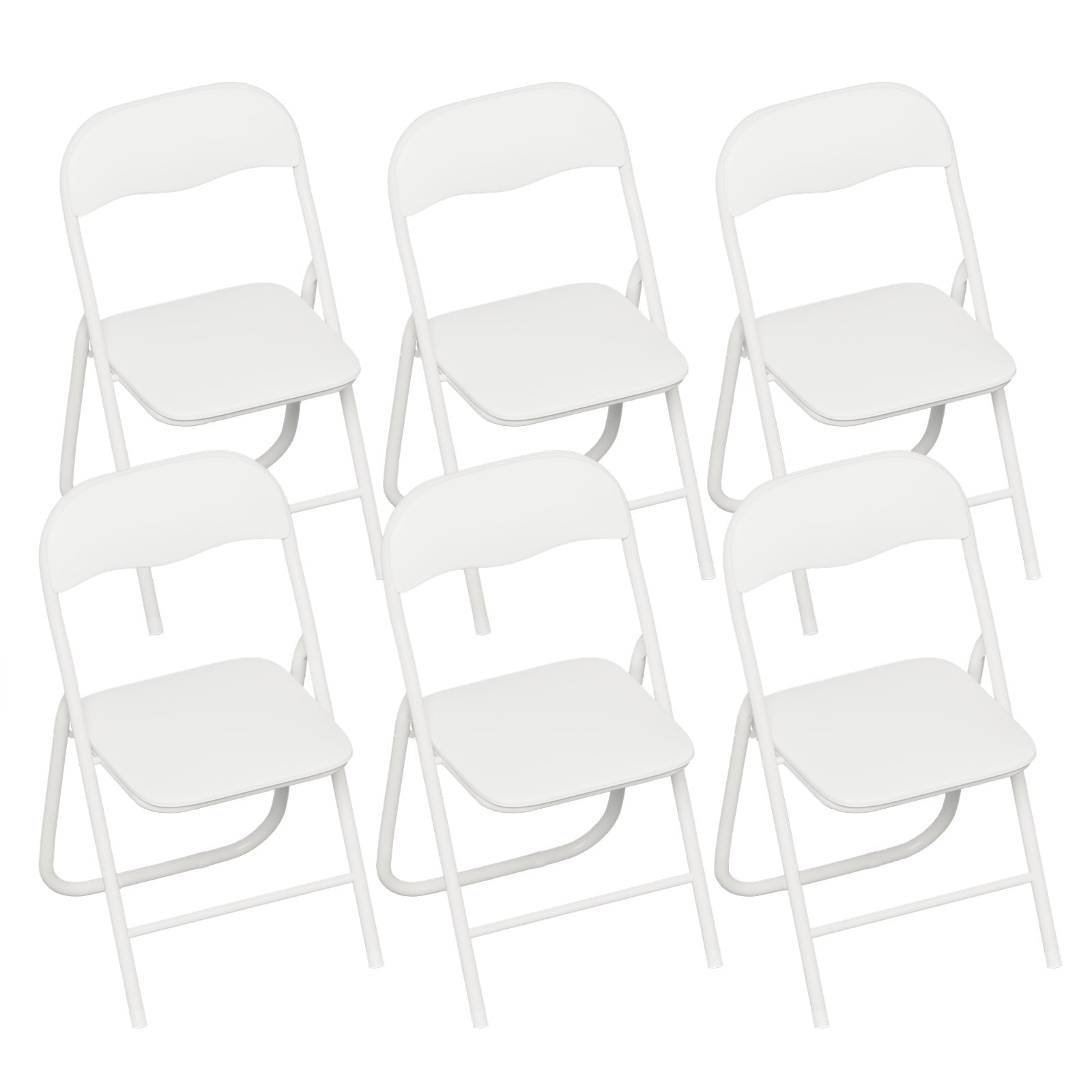 Gelloan 6 Pack Folding Chairs, Indoor Outdoor Portable Stackable Commercial Leather Padded Seat，Wedding Chairs with Metal Frame Home Office Party Use,White