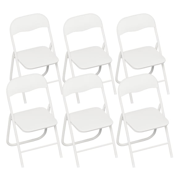 Gelloan 6 Pack Folding Chairs with Comfortable Cushion, Leather Padded Seat with Metal Frame,Home Office Party Use,White