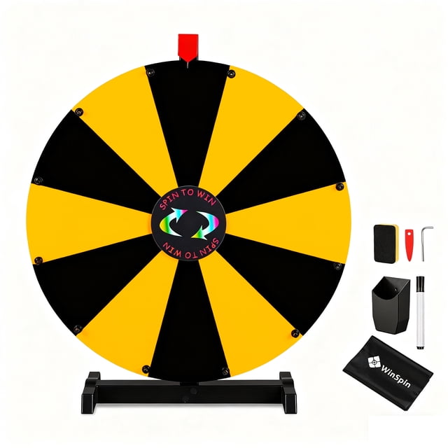 WinSpin 24" Display Prize Wheel Black & Yellow DIY Tabletop 12 Slots Modular Custom Spinning Wheel for Pop Up Trade Show