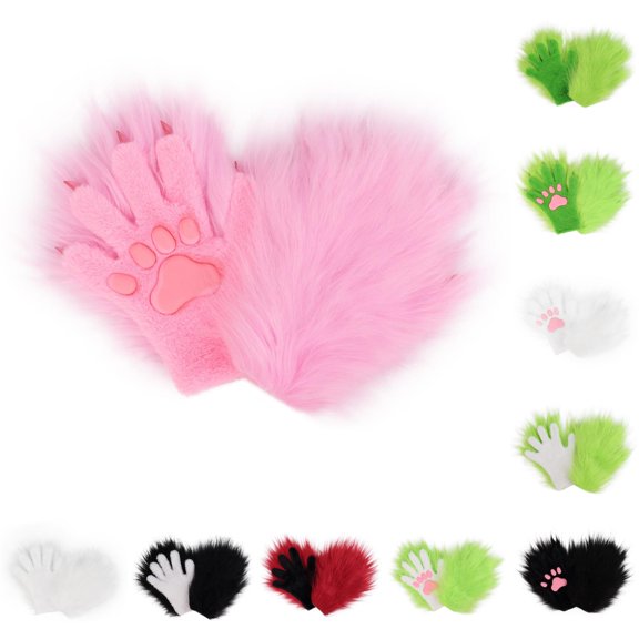 Kcolen Halloween Cat Animal Paw Gloves Soft Plush Cozy Hand Accessories for Halloween Theme Party for Men Women Halloween Gifts