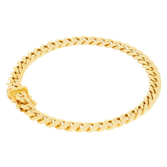 Nuragold 10k Real Yellow Gold Miami Cuban Lightweight Link 5.7mm Chain Bracelet (7"-9") Italian Jewelry for Men & Women
