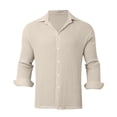 thumbnail image 5 of Zylarhe Mens Summer Shirts, Casual Men's Shirts Loose Fit Pleated Long Sleeve Shirt Button down Pajama Beige XL, 5 of 5