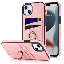Allytech for iPhone 13 Case with Card Holder and Ring Holder, Minimalist Wallet Case with Card Slots and Kickstand PU Leather Anti-Scratch Case for iPhone 13 6.1" 2021, Pink