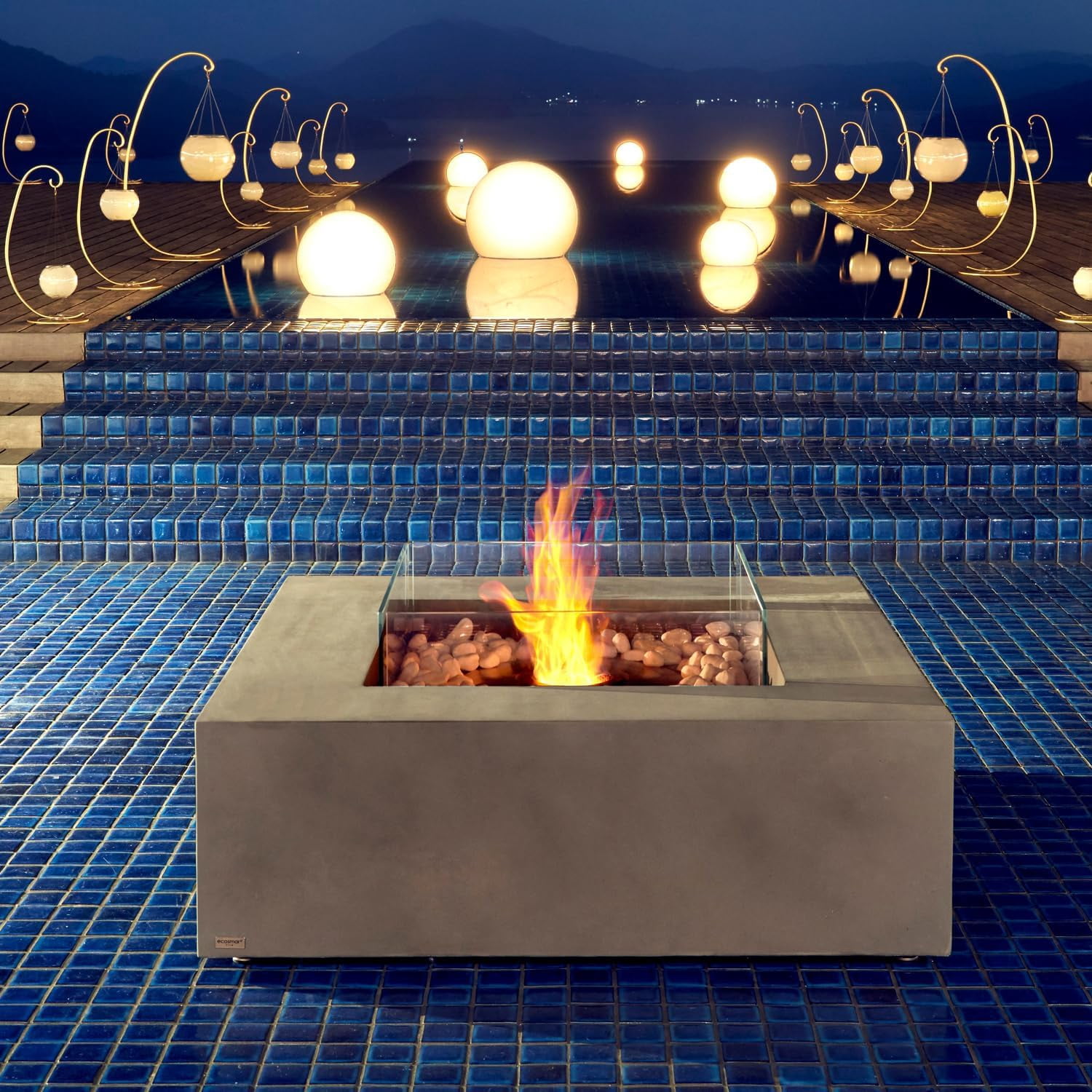 Ecosmart | Base 40 Fire Pit Table | Natural Color | Stainless Steel Gas Burner | Elegant Curved Design with Versatile Wide Lip | Complements Any Decor and Setting