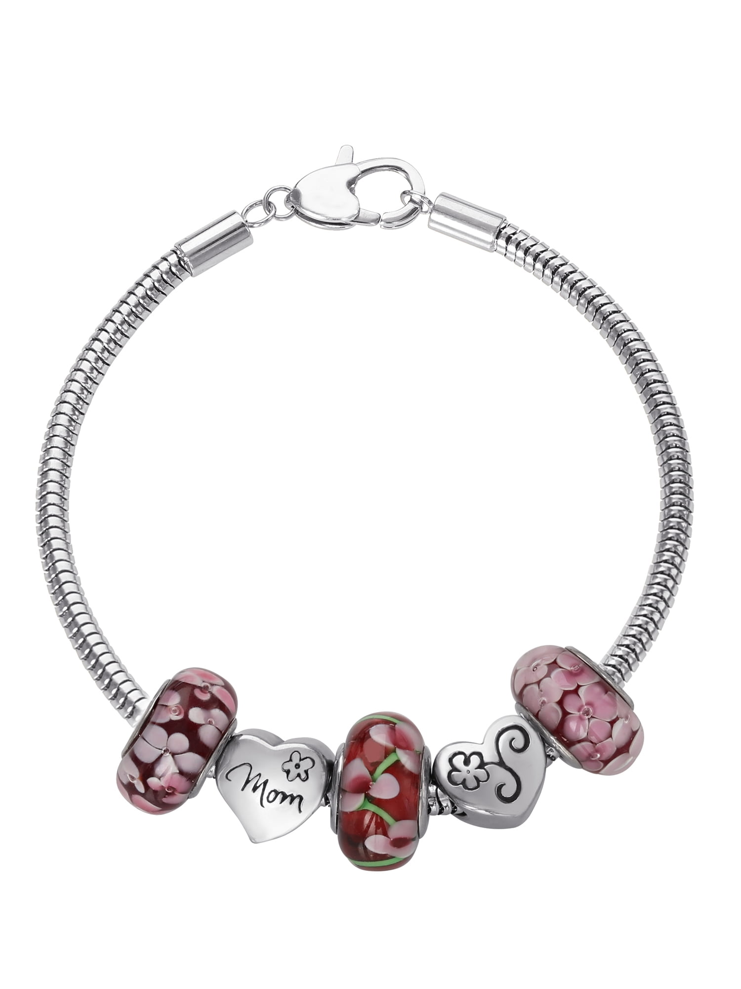 Connections from Hallmark Stainless Steel Mom Charm Bracelet Set, 7.25