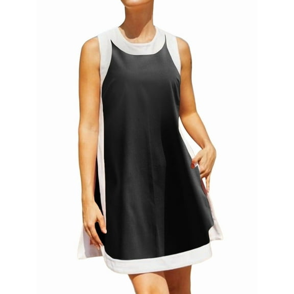 Women'S 2 Piece Sets Casual Color Block Crewneck Sleeveless Pullover Tops Matching Shorts with Pockets Black XL