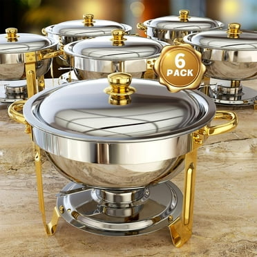 Heyday 6 Pack Chafing Dishes Buffet, 5QT Round Stainless Steel Buffet Food Warmers Sets Chafing Dish Buffet Set for Parties, Events, Wedding