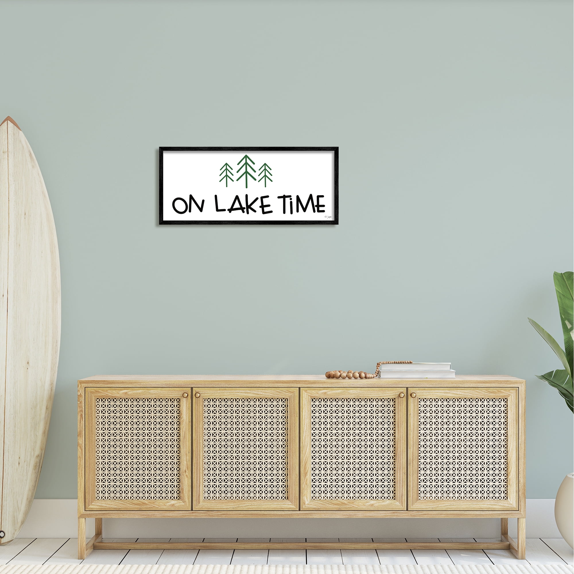 Stupell Industries On Lake Time Phrase Typography Pine Tree Doodle Framed Wall Art, 30 x 13, Design by Jaxn Blvd.
