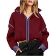 thumbnail image 3 of Winter Coats for Women Fall Outfits for Women 2025 Womens Cropped Fleece Jackets Zip Up Drawstring Waist Color Block Warm Fuzzy Coats, 3 of 7