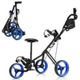 thumbnail image 2 of Patiojoy 3-Wheel Foldable Push Pull Club Trolley Golf Cart With Seat Scoreboard Bag Blue, 2 of 9