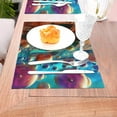 Fantastical 3 spheres floating around building Dining mat, washable