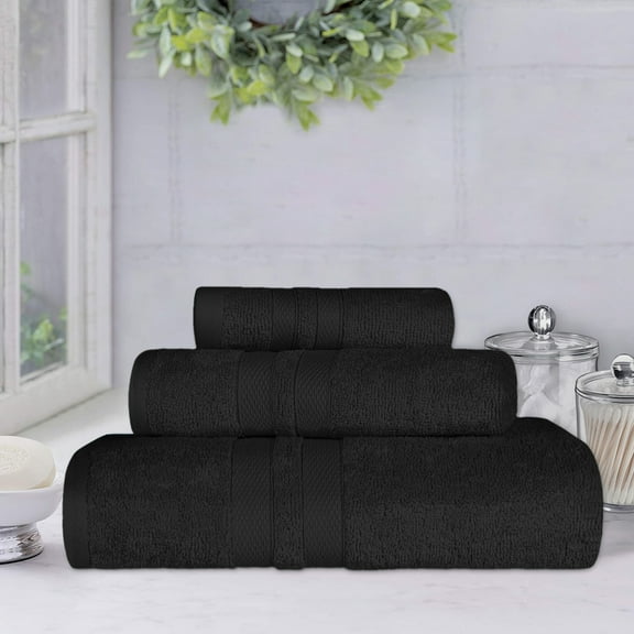 Superior Ultra Soft Cotton Solid 3-Piece Towel Sets, Black