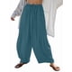 thumbnail image 3 of Pantalones Palazzo Harem Informales Holgados con Cordón para Mujer, para Verano, Playa, Viajes, Vacaciones, con Bolsillos. Azul Pavo Real M, 3 of 6