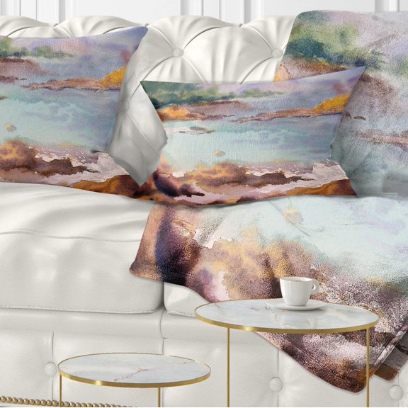 Designart Tranquil Watercolor Waters - Seascape Throw Pillow - 12x20