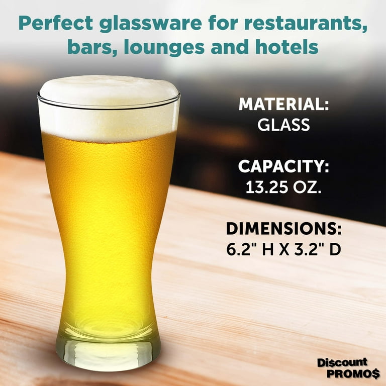 Pilsner Glasses 13.25 oz. Set of 12, Bulk Pack - Made in the USA, Perfect  for Hotels, Restaurants, Bars and Even Party Favors - Clear