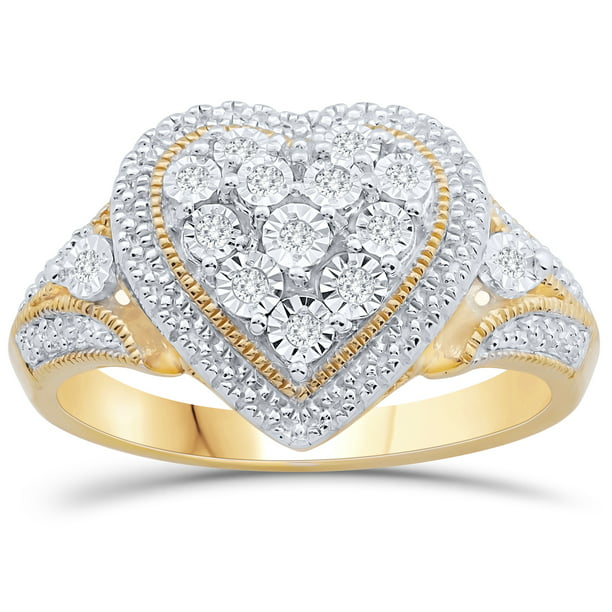 Scarp De stad Volgen 14k Gold Plated Sterling Silver 1/10 Ct.T.W. Diamond Heart Ring, Size 7 -  Walmart.com