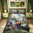 thumbnail image 2 of meiyoeat Waterfall Mountain Dino Bedding for Boys Girls Kids, Natural Prehistoric Wildlife Duvet Cover Full, Green Brown, Grey Reversible, 3-Piece, 1 Duvet Cover and 2 Pillowcases, 2 of 6