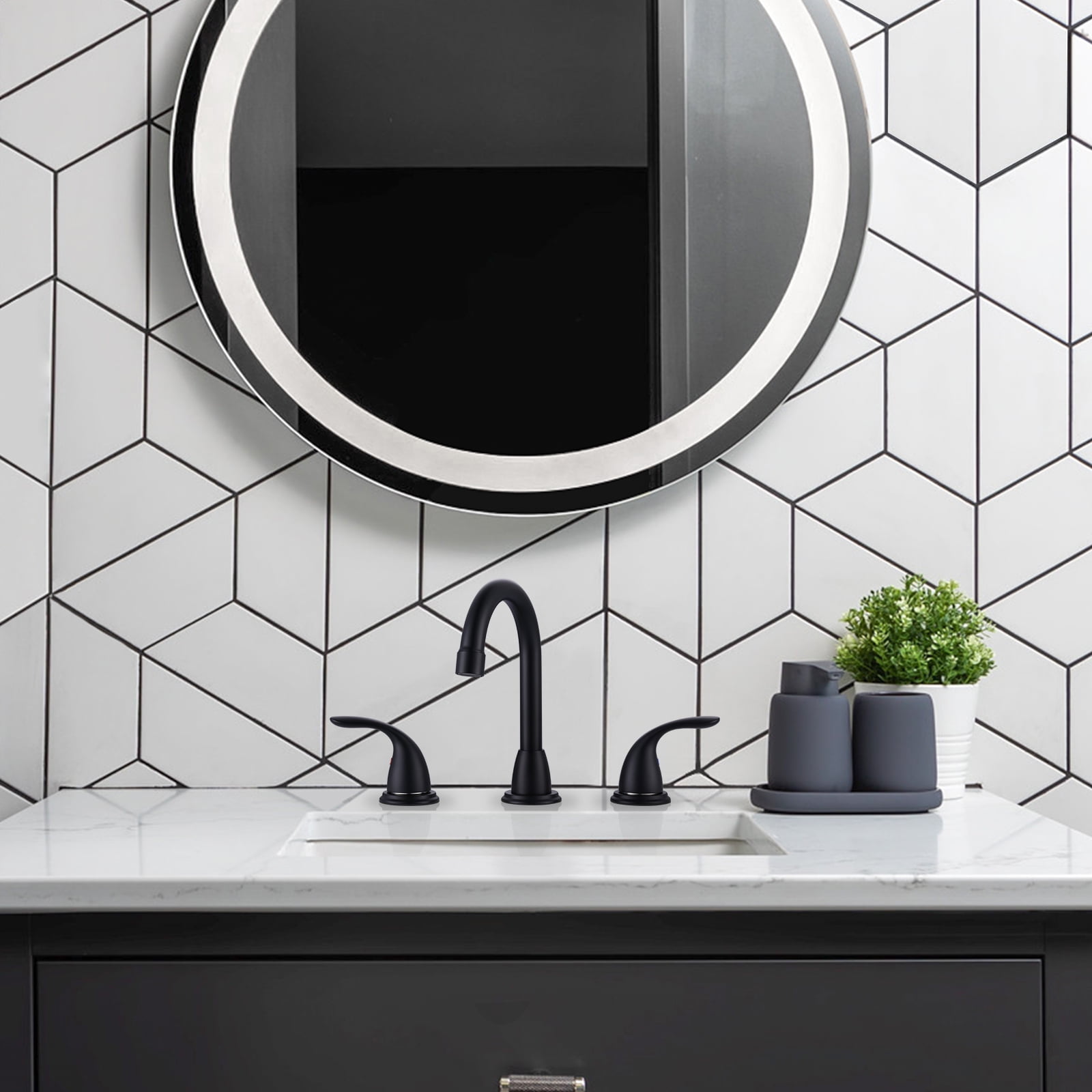 Wowow 3 Hole Widespread Bathroom Sink Faucet in Matte Black,Fit for 6 inch and 8 inch Sink with Pop UP Drain