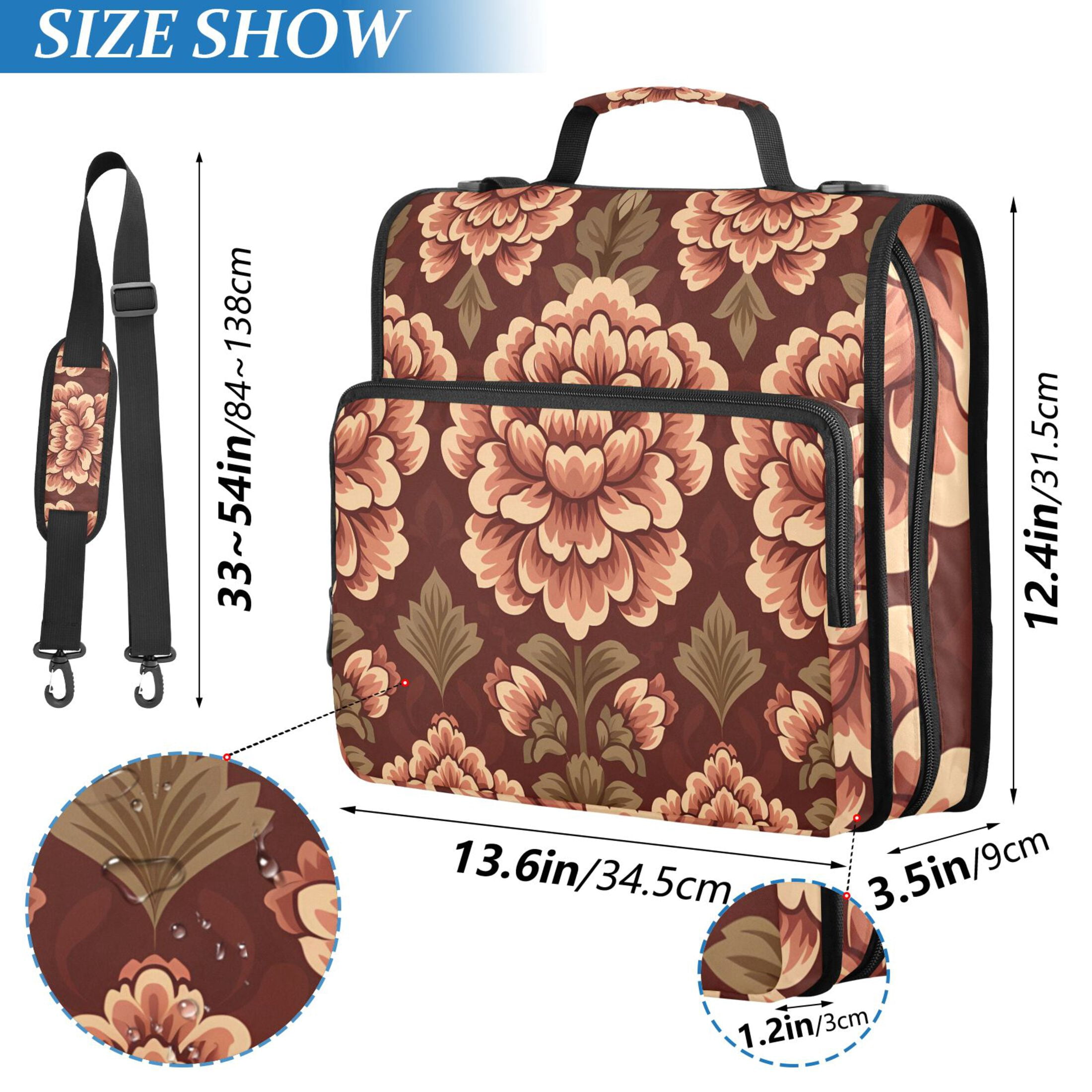 3 Ring Zipper Binder with Shoulder Strap Waterproof Trapper Keeper 2 Inch D-Ring 500 Sheets Capacity Elegant Large Flower