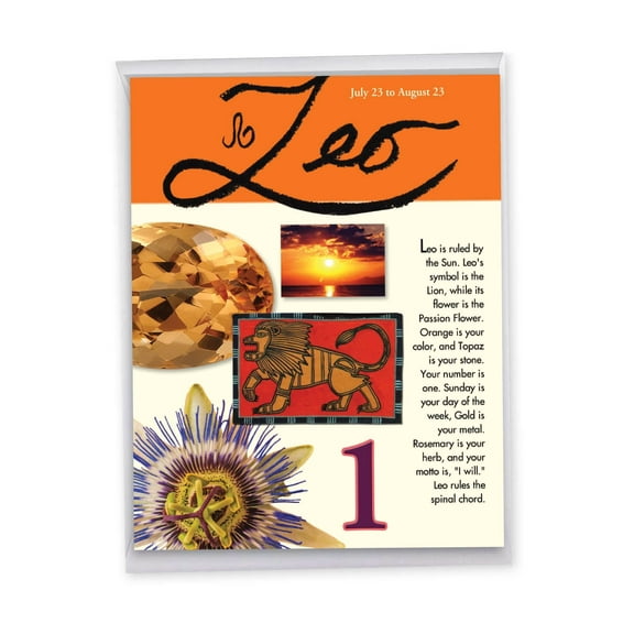 1 Large Happy Birthday Greeting Card (8.5 x 11 Inch) - Leo Birthday Card J9446