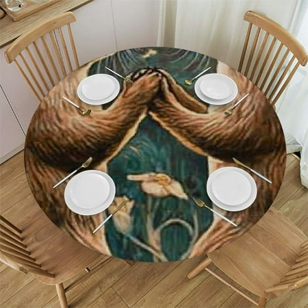 

Patifu Otters Floral Frame Art Nouveau Round Tablecloth 100% Polyester Stain-Resistant Washable for Indoor Outdoor Restaurants Weddings Parties 54 -58