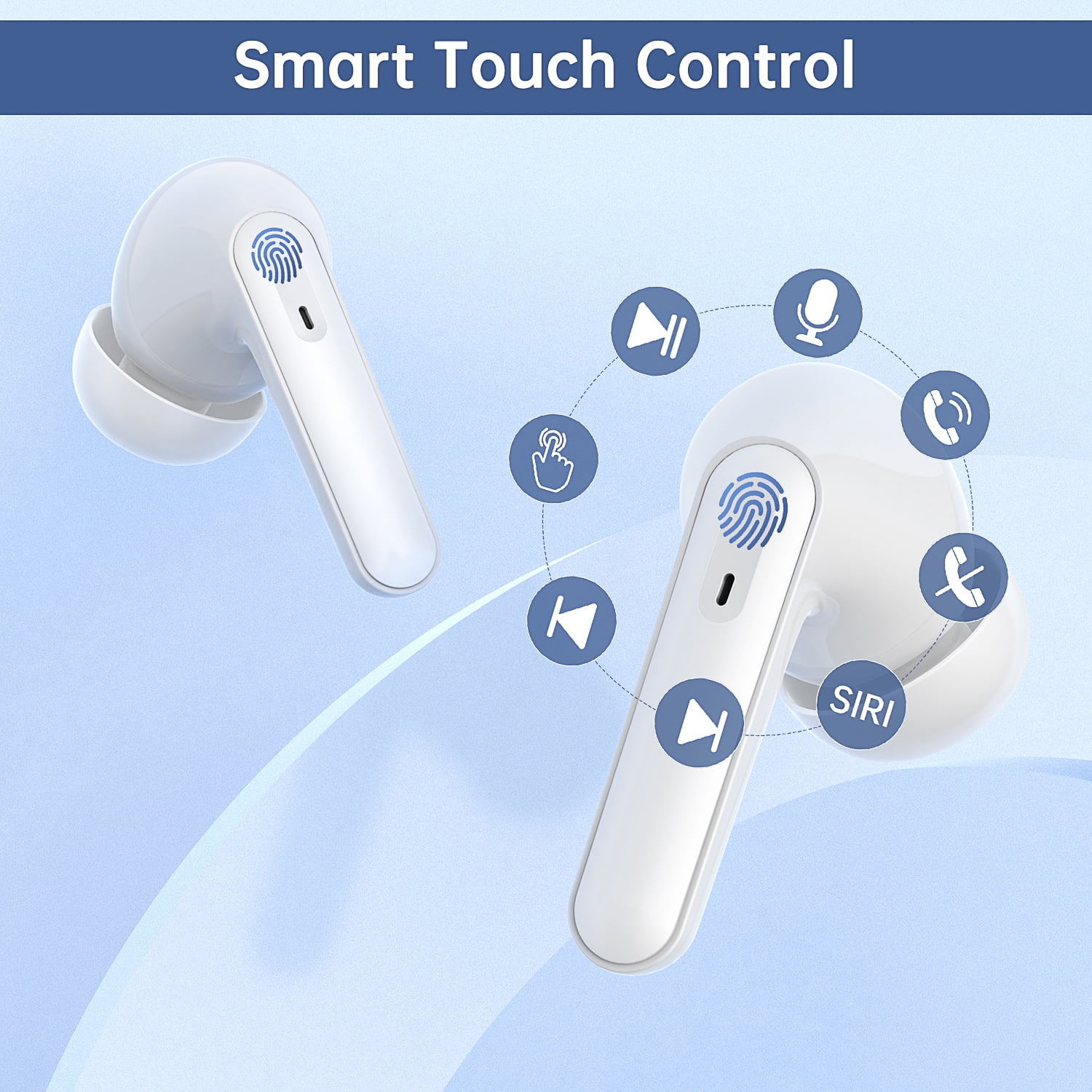 Wireless Earbuds, Bluetooth 5.1 Headphones 30Hrs Playtime with USB-C Fast Charging Case, IPX7 Waterproof Earphones, TWS in Ear Stereo Headset Built-in Mic for iPhone/Android (White)