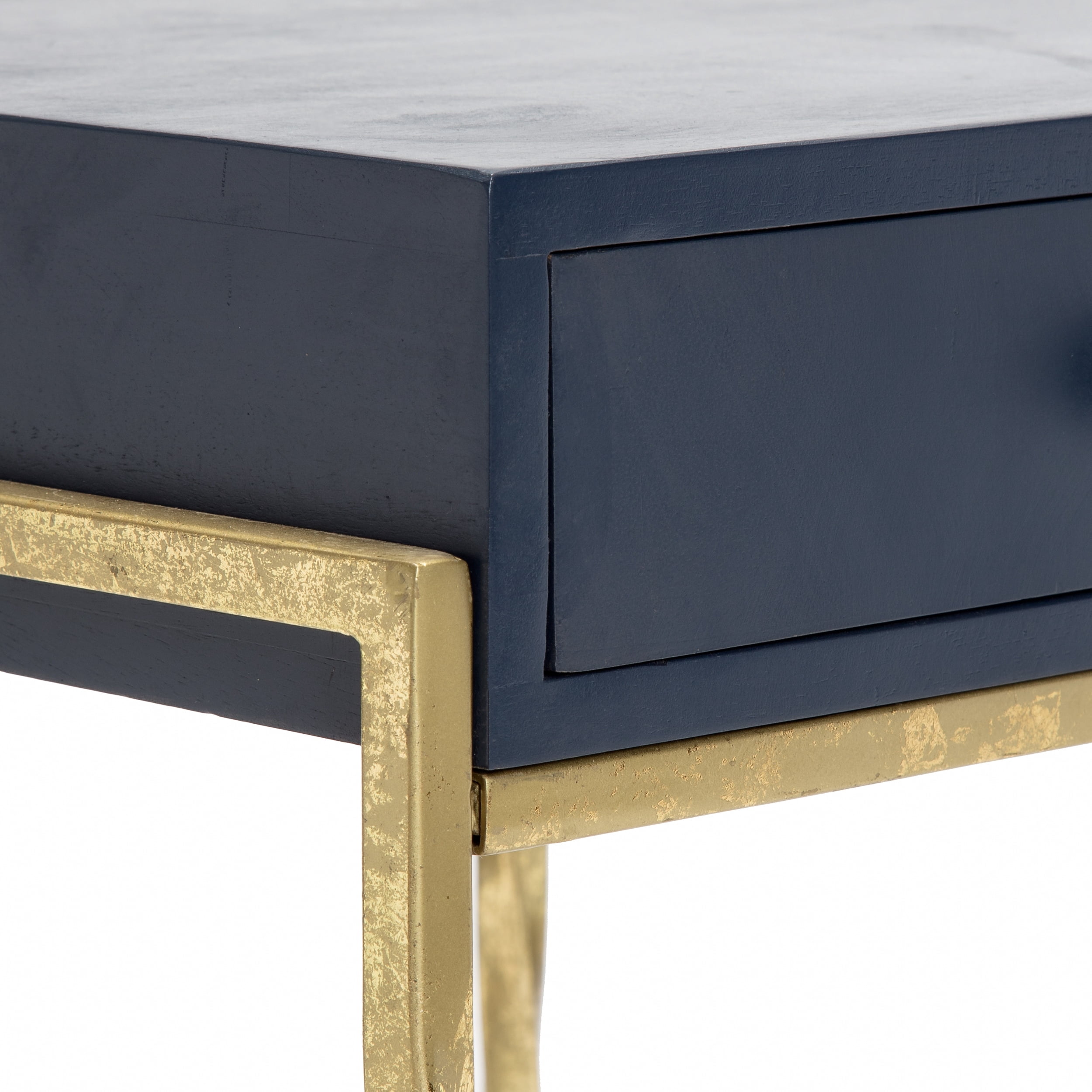Millwork Holdings Co,. Inc Adore Decor Jolie Modern Living Room Table, Navy Blue/Gold Accent Table Metal Square Accent Tables