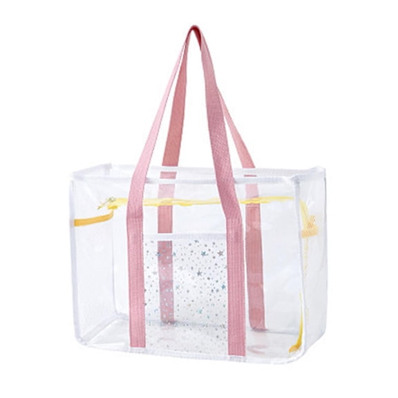 Dickly Clear Tote Bag Beach Tote Zipper Closure Casual PVC Women Handbag Clear Shoulder Pink