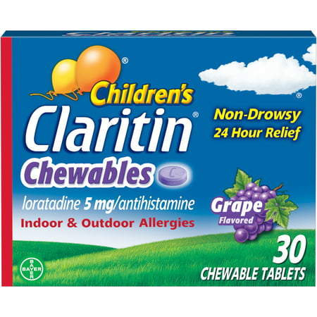 Children's Claritin 24 Hour Allergy Relief Grape Chewable Tablet, 5 mg, 30 (Best Medicine For Sore Throat Stuffy Nose And Headache)