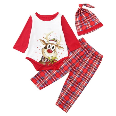 

Cute Family Parent-child Pajamas Cartoon Fawn Raglan Tops and Plaid Trousers Home Clothes Set