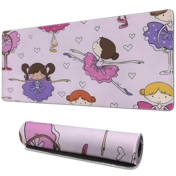Long Mouse Pads for Desk,Ballet Princess Girls Pattern Desk Mats on Top Of Desks, Desk Mouse Pad Extra Large with 3mm Non-Slip Base and Stitched Edge for Gaming,Office,Work,Home 31.5"x11.8"