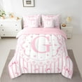 thumbnail image 2 of Castle Fairy Girls Alphabet G 7-Piece Twin Bedding Sets,Bowknot Love Heart Bedding Comforter Set,Flower Stripes Breathable Sheet Sets,Microfiber Bedroom Decor, 2 of 8