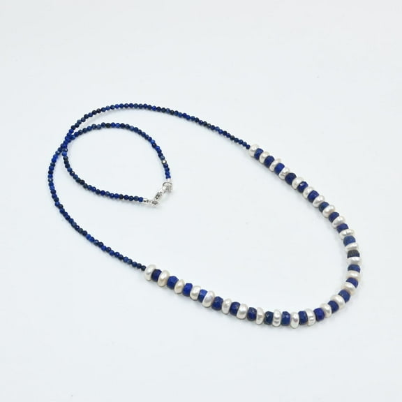 THE GEMS GRID Lapis Lazuli Faceted Beads Necklace | Premium Blue Lapis Necklace with Pearls | Handmade AAA  Quality Gemstone Jewelry | Elegant Gift for Women