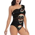 thumbnail image 3 of Easygdp Glitch Screaming Skull Women's One Shoulder Ruffle Monokini Bathing Suits with Removable Chest Pad, Quick Drying - XX-Large, 3 of 8