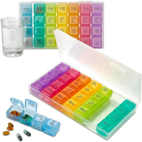 MEDca Weekly Pill Organizer - Pack of 2-4 Compartment Am/Pm Pill Box, Plastic