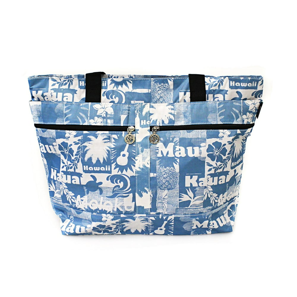 Hawaiian Print Double Zipper Tote Bag in Vintage Print Pineapple