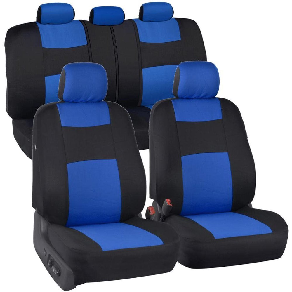 BDK PolyPro Car Seat Covers, Full Set in Blue on Black Front and Rear
