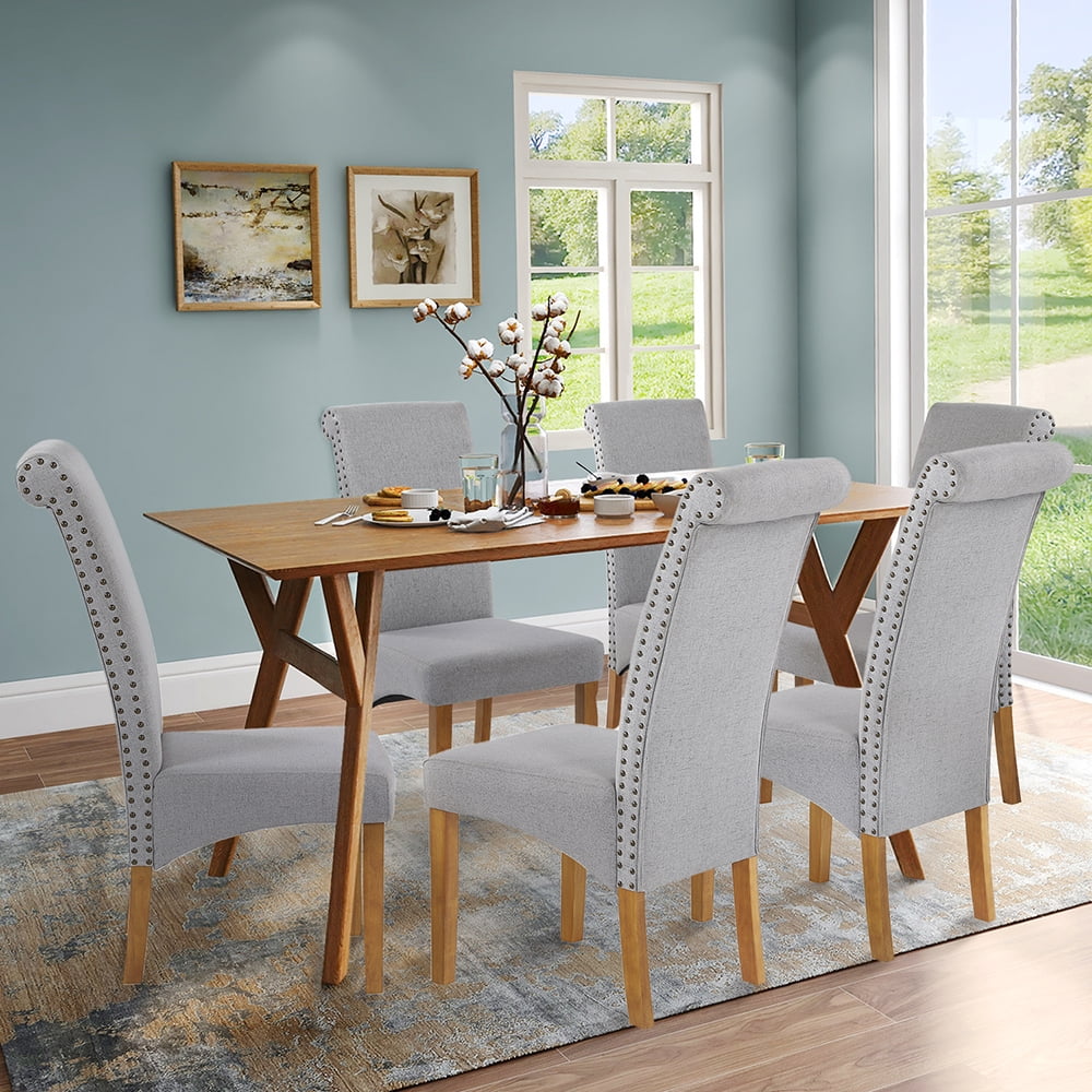 Kepooman Modern Tufted Armless Dining Chair with Nailed Trim for Living Room, Set of 6, Gray Kepooman Modern Tufted Armless Dining Chair with Nailed Trim for Living Room, Set of 6, Gray