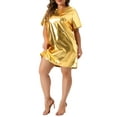 thumbnail image 4 of Agnes Orinda Women's Plus Size Valentines Day Metallic Round Neck Short Sleeve Party Clubwear Loose Mini T-Shirt Dresses 4X Gold, 4 of 6