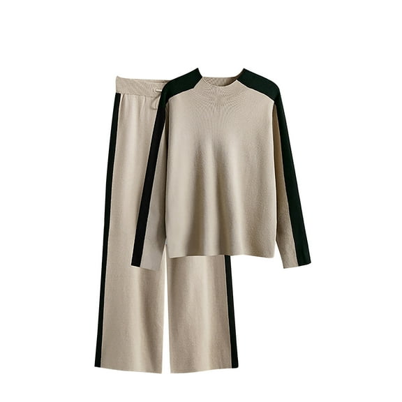 YABCSAZ Women's Sweater Sets Oversize Long Sleeve Turtleneck Striped Knitted Top Shirts and Long Pants 2 Piece Outfits Loungewear Casual Loose Soft Sweater Sets 2024 Christmas Gifts for Women