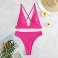 thumbnail image 4 of Womens Brazilian Bikinis Summer Solid Color Sexy Deep V Neck Bra With Triangle High Waist Briefs Two Piece Tankinis Sets Swimsuits Swimwears, 4 of 7