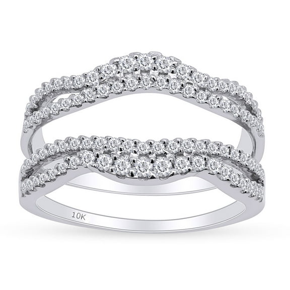 Round Cut White Cubic Zirconia Double Row Chevron Enhancer Guard Ring 10k White Gold Ring Size - 10